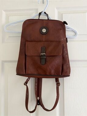 Vintage Mouflan Sacs Brown Synthetic Leather Backpack